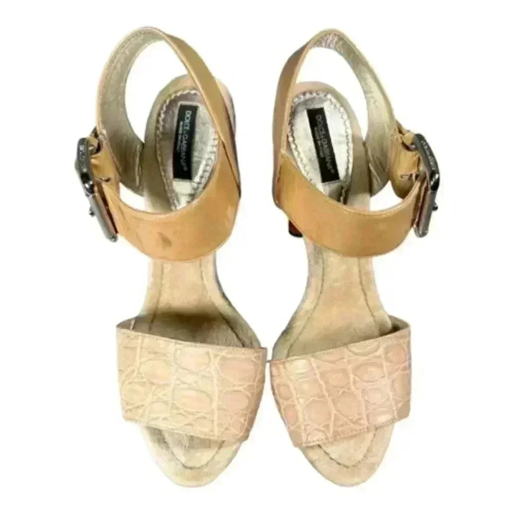 Dolce & Gabbana Sandals Beige Tan Women's 6 Leather Snake Heel Open Toe 36 - Picture 6 of 9